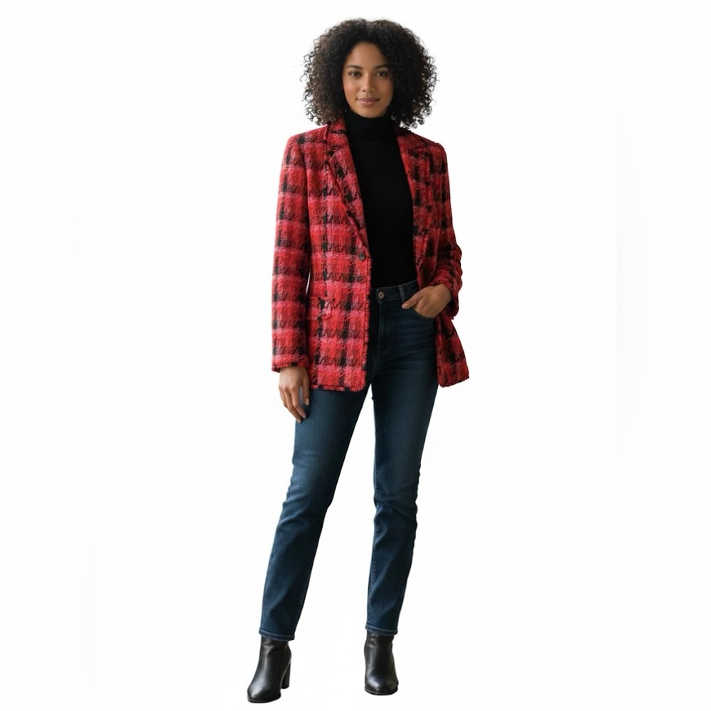 Ann Taylor NWT Pink Multi Houndstooth Tweed Long Jacket Size 12 $189 Retail